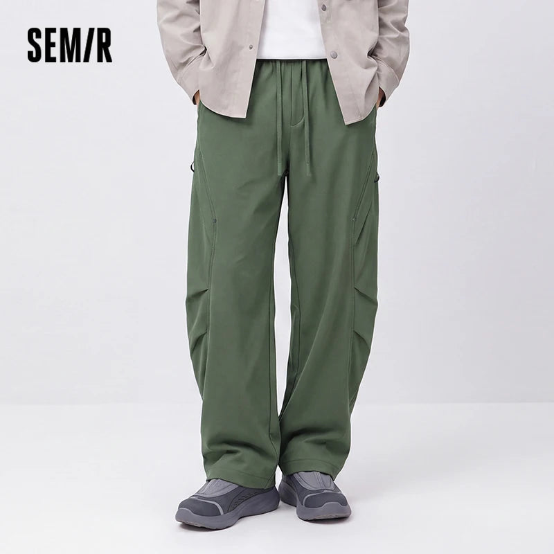 Semir Men Casual Pants Fleece Lined Loose Fit Curved Leg Solid Color Utility Outdoor Drawstring 2026 New Winter Daily Wear