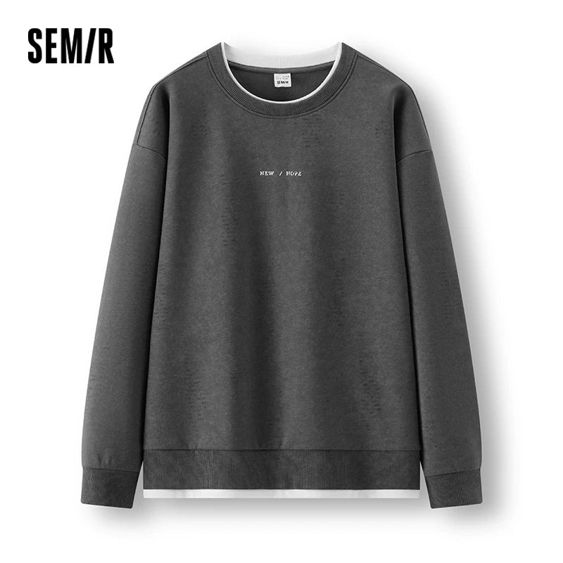 អាវយឺត Semir សម្រាប់បុរស ធ្វើពីរោមចៀម រចនាបថចម្រុះពណ៌ កមូល រលុង ទាន់សម័យ 2026 សម្លៀកបំពាក់ប្រចាំថ្ងៃរដូវរងាថ្មី