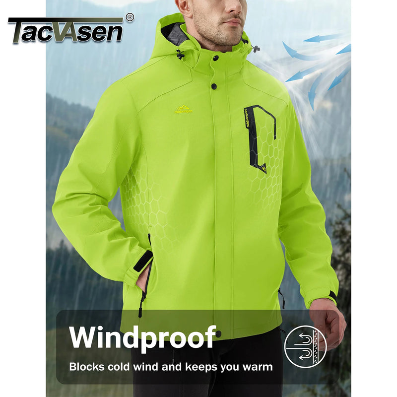 TACVASEN 2025 Lightweight Waterproof Rain Jacket Mens Mesh Lined Outdoor Windbreaker Fishing Hiking Jacket with Detachable Hood