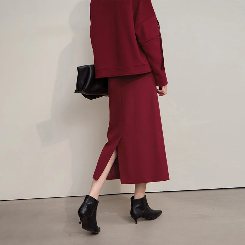 AMII Women's Skirt 2026 Winter New Minimalist Solid Color Commuter Skirts For Woman Wool Long Versatile Clothing Female 12544047