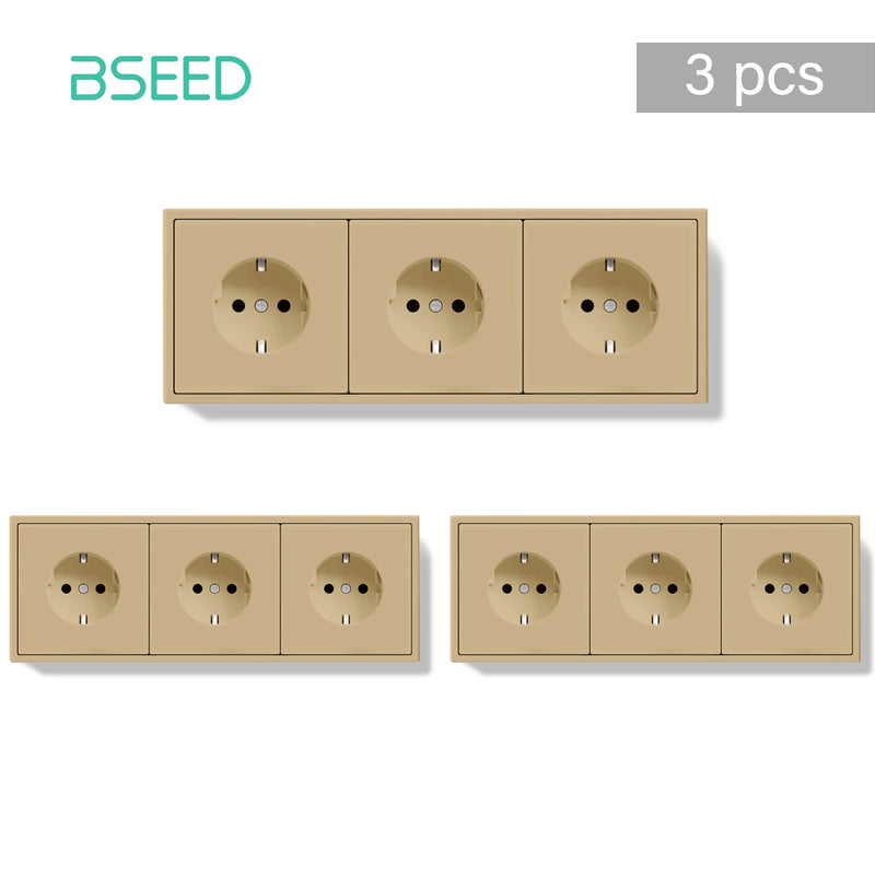 BSEED EU Standard 1/3/5 Pack Triple Wall Electrical Sockets Power Outlets Value Pack White Black Plastic Frame 16A