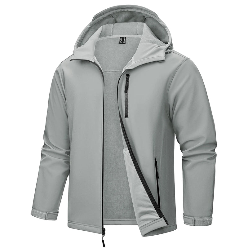 TACVASEN Hiking Outdoor Jackets Men's Hooded Fleece Lined Coats Softshell Waterproof Windpoof Outerwear Multiple Zipper Pockets