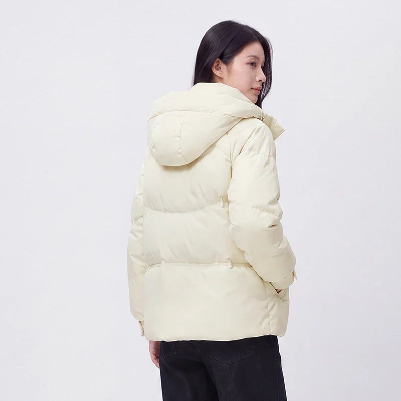 អាវធំស្ត្រី Semir ប្រវែងមធ្យមមានមួក ដៃអាវ Raglan រលុង ៩០ ភាគរយក្តៅ Jacquard រដូវរងា ម៉ូដធម្មតា