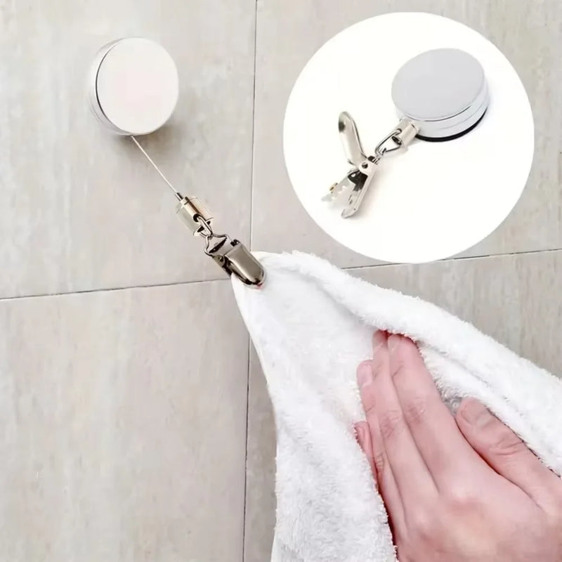 Automatic Retractable Towel Rack, No Punching Self-Adhesive Wall Hanging Towel Holder, Automatic Rebound with Strong Clip