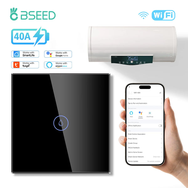 BSEED 40A ម៉ាស៊ីនត្រជាក់ឆ្លាតវៃ Wifi ឡចំហាយ កុងតាក់ប៉ះជញ្ជាំង មុខងារកំណត់ពេលវេលា ម៉ាស៊ីនត្រជាក់ Tuya Alexa Google Home ការគ្រប់គ្រងសំឡេង