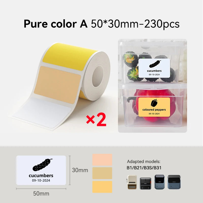 2 Rolls NIIMBOT B1 B21 B3S Thermal Label Clothing Price Food Self-adhesive Tag Waterproof Office Pocket Printer Label Paper