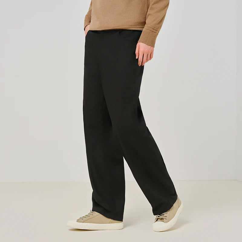 Semir Fleece Pants Men Solid Color Versatile Cargo Pants Elastic Waist Loose Straight Leg Trendy 2026 Winter Casual Wear