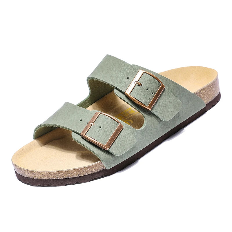 Plus Size 49 50 51 Men Women Cork Footbed Slide Sandals Double Adjustable Two Straps Buckle Flat Casual Summer Slip on Sandals