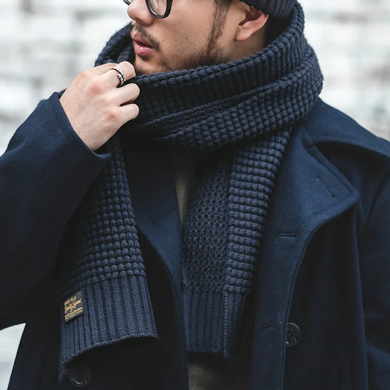 Maden Knitted Winter Scarf Men Striped Cotton Scarf Male Brand Shawl Wrap Knit Cashmere Bufandas Long Scarves
