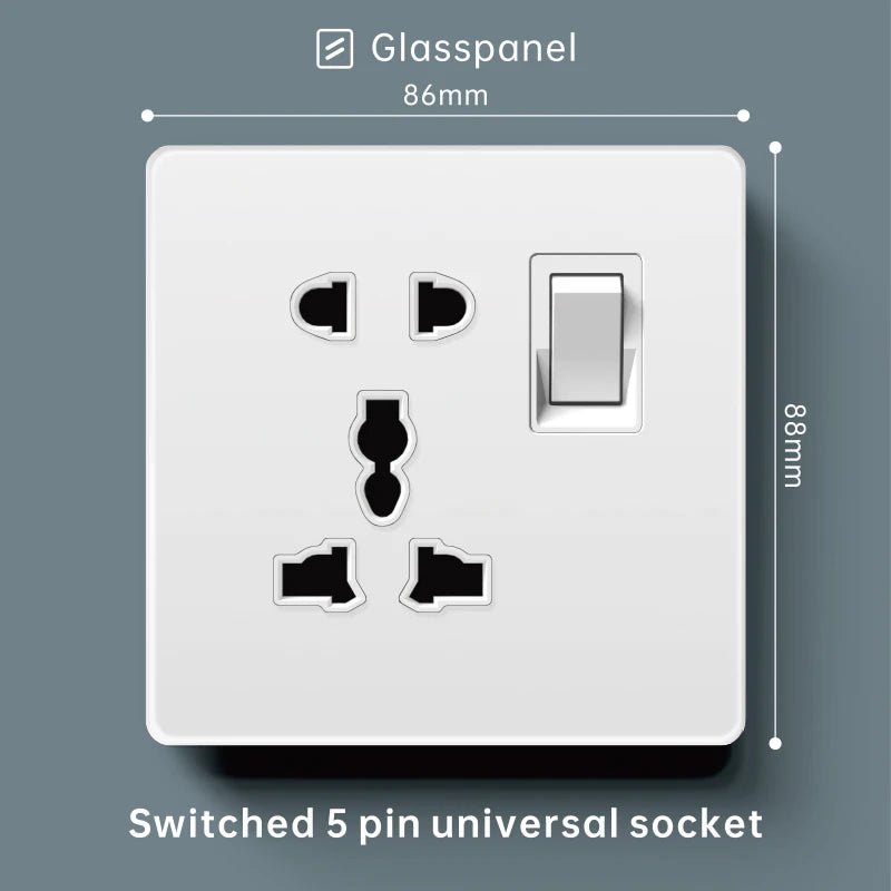 Luxury Skin Feeling Glass Wall Light Switch Button White UK Plug 13A Universal Wall 18W Type-C Fast Charging Socket