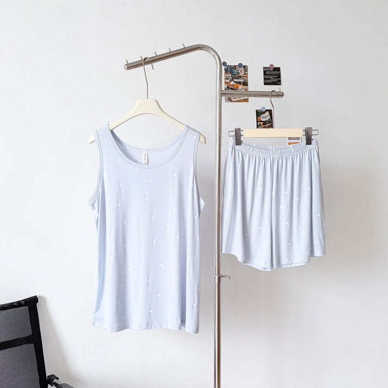 2 Pieces Pajamas Sleepwear Summer Clothes Night Wears for Females Loose Sleeveless Pajama Set Sleeping Home Suit 2026 New