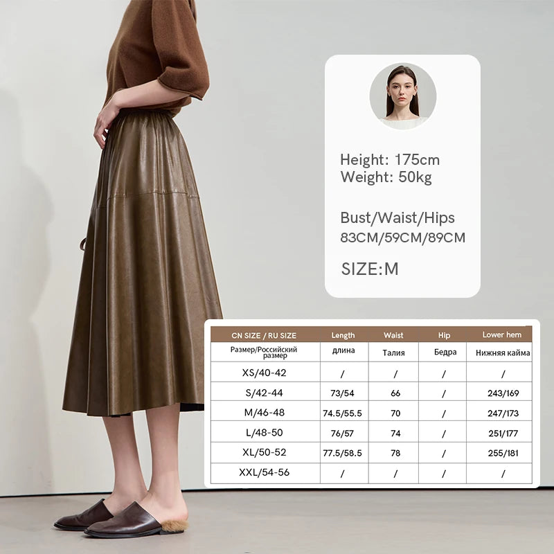 AMII Minimalist Woman Black Midi Skirt 2026 Autumn Vintage Loose Luxury Party PU Leather Skirts Casual A Line Skirts 12543028