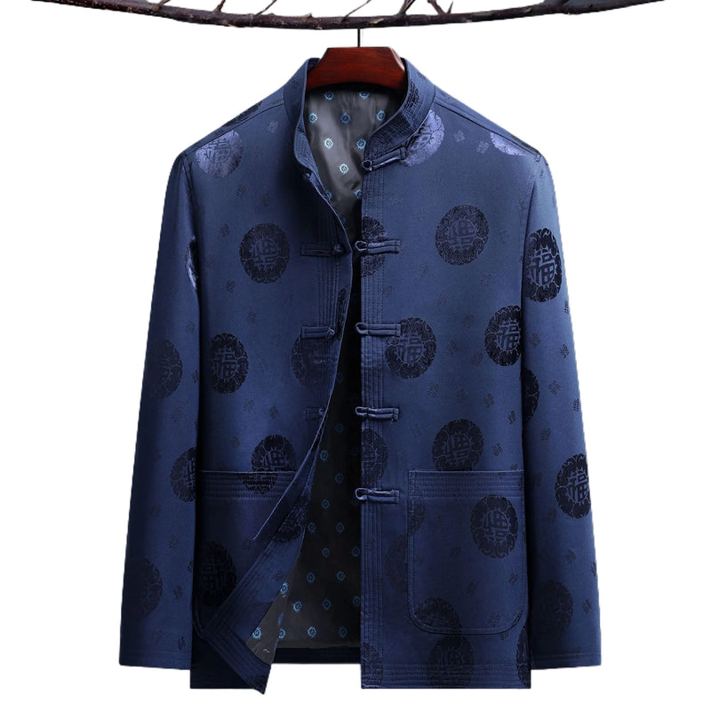 2026 New Men's Red Embroidered Long-Sleeve Jacket, Chinese-Style Single-Breasted Stand-Up Collar Coat, Fashionable Casual Tops.