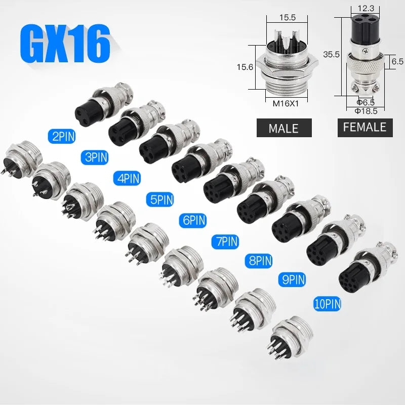 5/10/20Set GX12 GX16 GX20 2 3 4 5 6 7 8 9 10 12 14 15 Pin Male&Female Docking Aviator Aviation Plug Socket Circular Connector