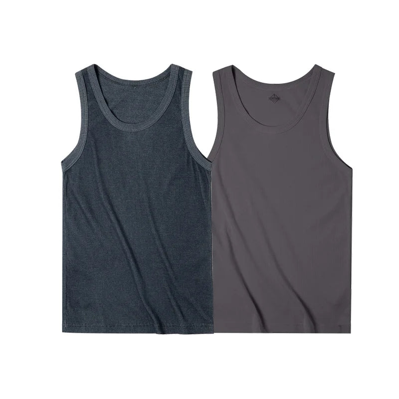 Maden Casual Men's Sleeveless Tank Tops Heavyweight Solid Color Ribbed Vest for Summer Slim Fit Sports Fitness Training T-shirt