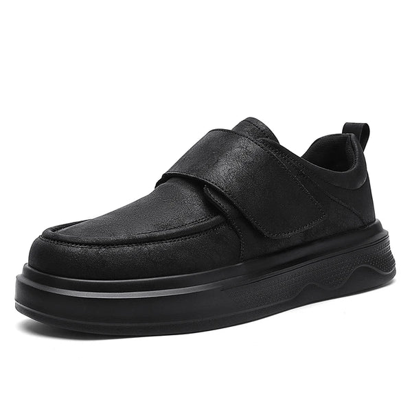 Men's Hook & Loop Loafers Platform Slip on Casual Dress Shoes Faux Leather Business Walking Sneakers for Work Office