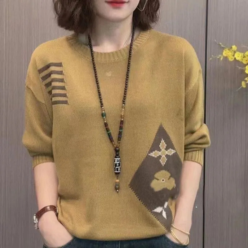 All-Match New Retro Middle Aged Mother Autumn Winter Pull Bottoming Shirt Knitted Sweater Female Clothing Pullover Tops Women