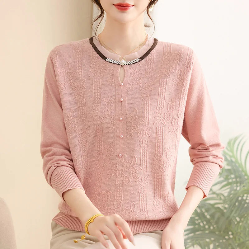 Woman Clothing New Autumn Winter Knitwear Women's Sweater Printed Long Sleeve Blouse Female Spring Pullover Tops Bottom Wear