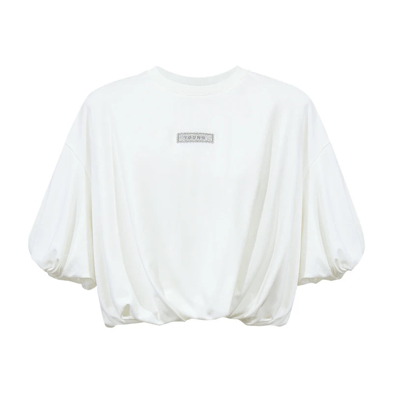 Amii Short Sleeve Tee 2026 Summer New Round Neck Drop Shoulder Cotton Top Loose Fit Embroidered Short T-Shirt For Women 12652005