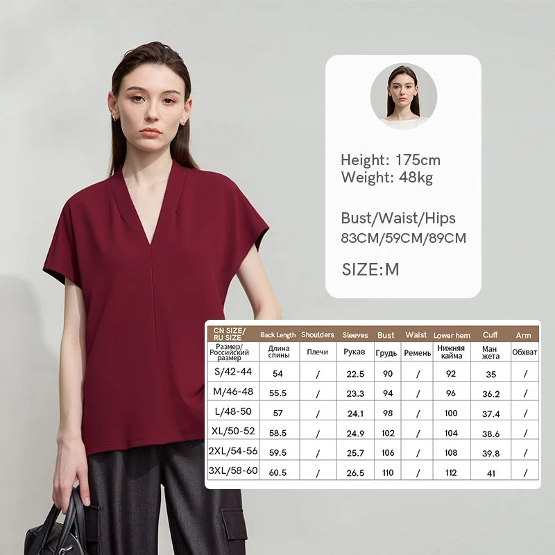 អាវយឺត AMII Minimalism រដូវក្តៅឆ្នាំ ២០២៦ សម្រាប់នារី រចនាបថបុរាណ ក V ដៃខ្លី អាវ និងអាវយឺតលាត 12312013