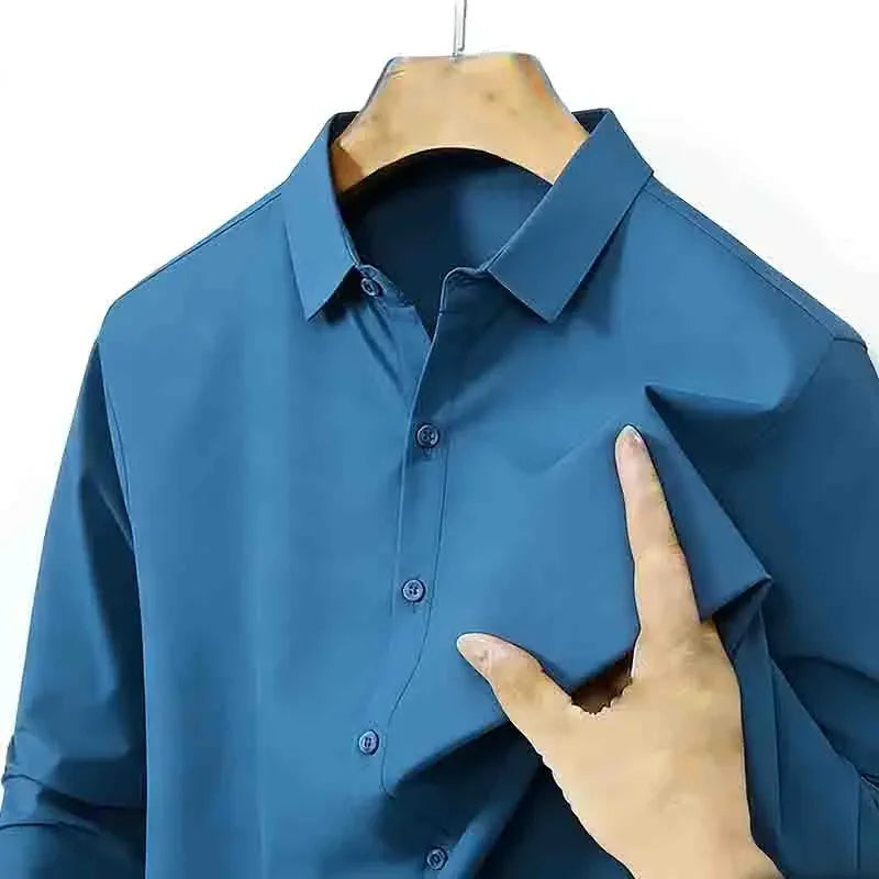 Men's Navy Blue Long Sleeve Dress Shirt Slim Fit Non-iron Formal Business Button Down Shirt for Office