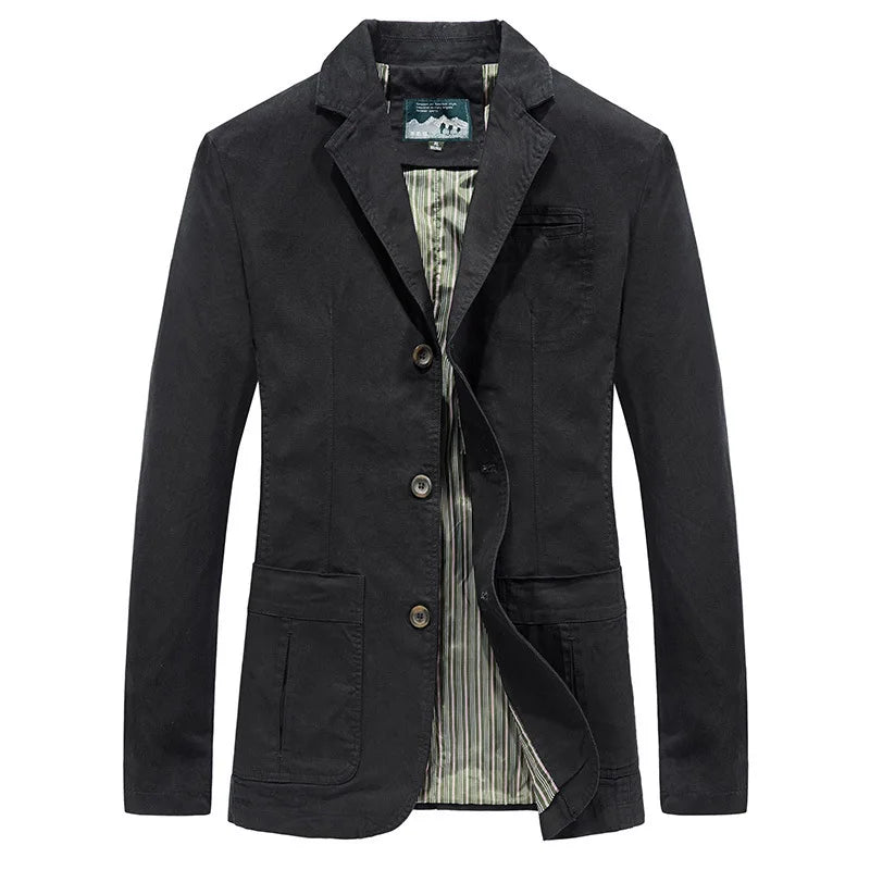 2026 New Men's Khaki Long-Sleeve Jacket, Green Single-Breasted Lapel Coat, Black or Blue Overcoat Available.