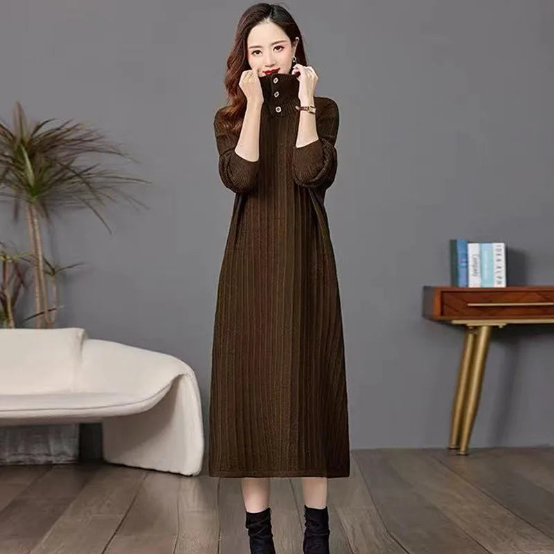 Fashion Knit Pulls Femmes Warm Spring Autumn Pullovers Dress Loose Middle Aged Mother Knitwear Clothing Woolen Women's Sweater
