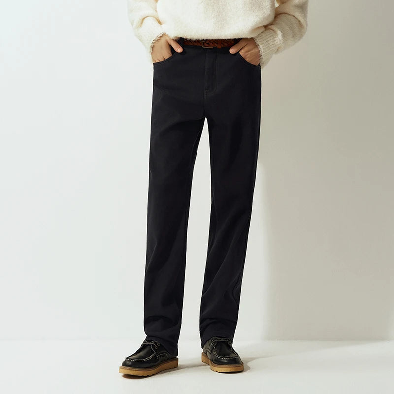 Semir Jeans Men Winter Fleece Lined Warm Lycra Elastic Straight Leg 2025 New Business Casual Commuting Pants Men'S Wear