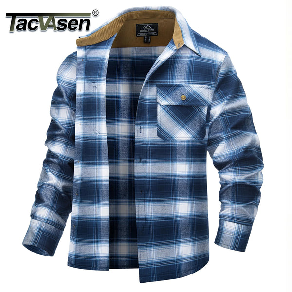 TACVASEN Casual Cotton Plaid Flannel Shirts Mens Button Up Long Sleeve Shirts 2 Chest Pocket Shirt Jacket Lightweight Coat Male