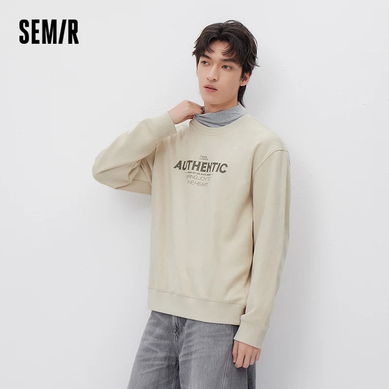 Semir Men Sweatshirt Letter Print 2026 Loose Fit Crew Neck Urban Casual Everyday Style Soft Comfortable Daily Wear Trendy