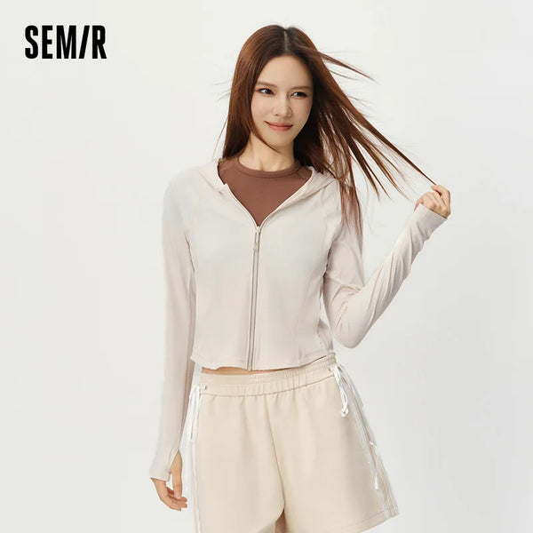 អាវក្រៅ Semir សម្រាប់នារី ខ្លី ត្រជាក់ មានអារម្មណ៍បែក ស្ដើង សាមញ្ញ ទាន់សម័យ ទន់ ពាក់ប្រចាំថ្ងៃ