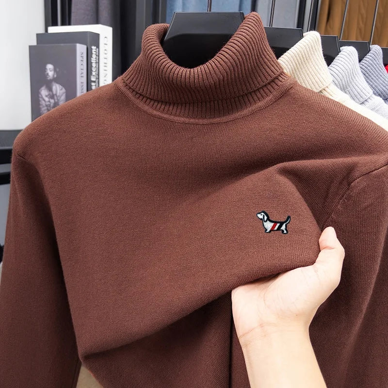 Brand Luxury Man Long-Sleeved Knitwear Dog Embroidery Double Collar Spring British Style New Sweater Trend Fashion Mens Clothing
