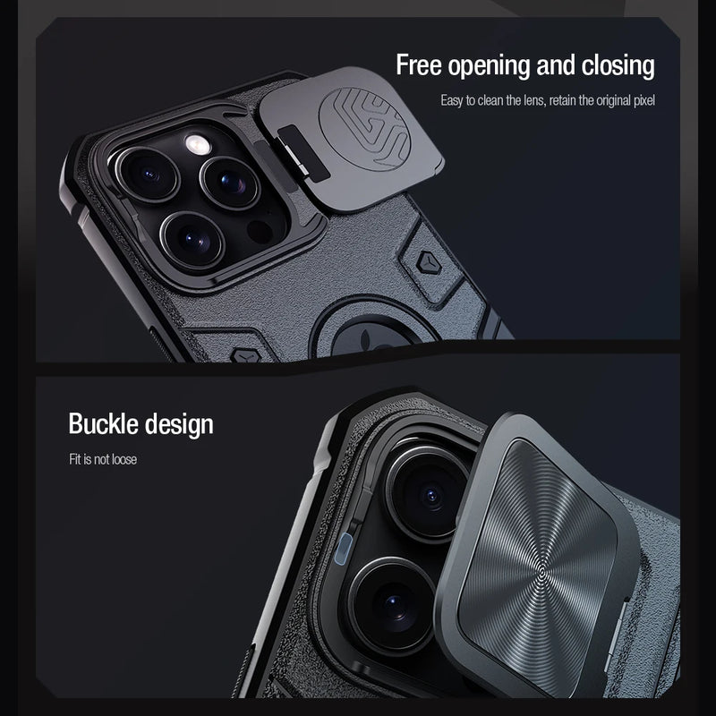 Nillkin For iPhone 16 Pro Max Magsafe Case Armor Prop Lens Holder Anti Shockproof Back Cover for iPhone 16 Pro Max Magnetic Case