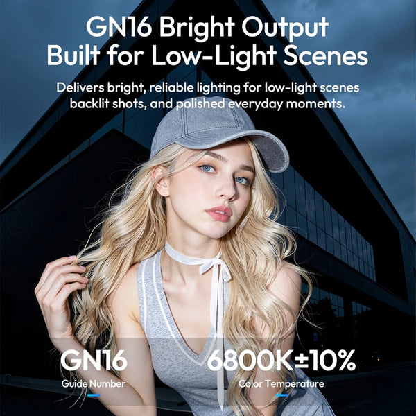 ភ្លើងពិលកាមេរ៉ា Ulanzi F16R GN16 2500-6500K សម្រាប់ Canon R50 R10 Sony ZVE10 Nikon Fuji ពិលជាមួយនឹងការលៃតម្រូវ 7 កម្រិត