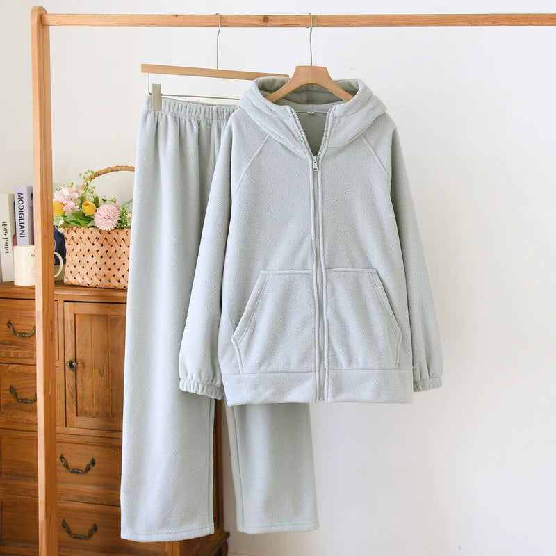 Thickened Warm Sleepwear Plus Size Flannel Pajamas Women Autumn and Winter High Quality Home Clothes Hooded Hot Nightwear Set