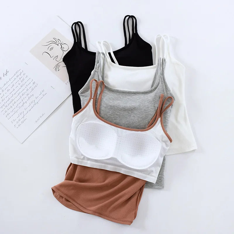 New Modal Soft Sleepwear Top for Women Breast Pad Sexy One Piece Pajamas Sling Sleeveless Vest Bottoming Wear Night Underwear