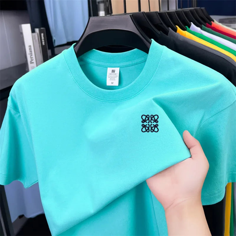 Original Brand Man Short-Sleeved T-Shirt 100%cotton Round Neck Exquisite Embroidery Spring New Tops Ventilate Leisure Mens Wear