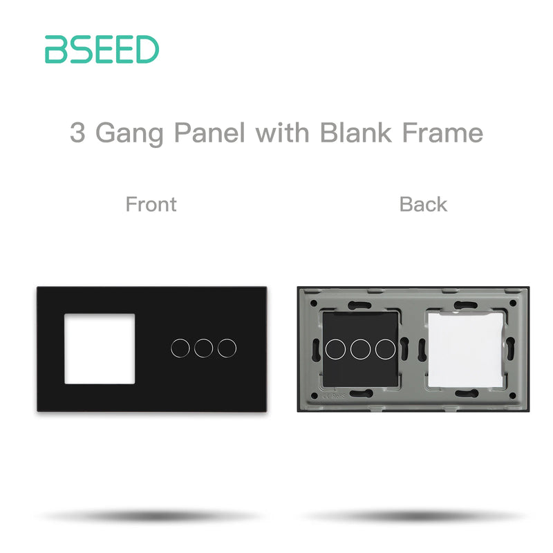 BSEED  M1 Series Frame Plus 1/2/3Gang Glass Panel For Touch Switch Wall Socket With Metal Plate White Black Golden 157mm