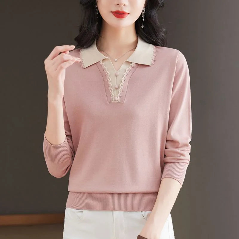 Pull Femmes Tendances 2025 Jersey Fashion Lapel Shirt Spring Autumn Woolen Tops Female Clothing Knitwear Women's Sweater Blouse