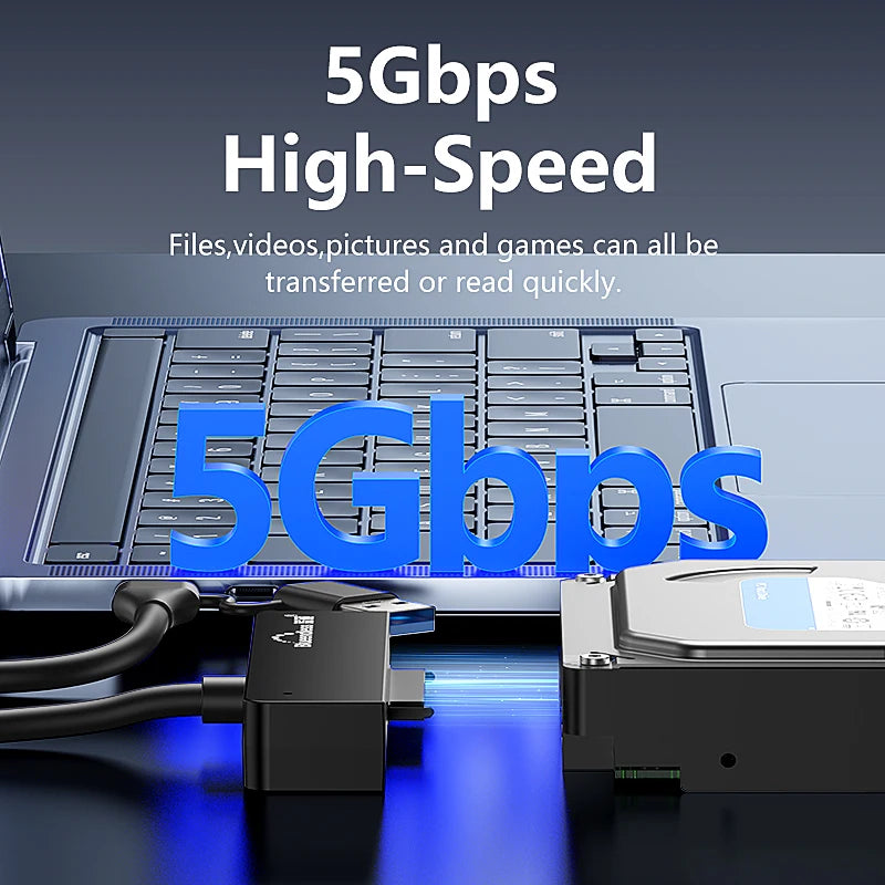 អាដាប់ទ័រ USB 3.0 ទៅ SATA III របស់ Blueendless សម្រាប់ឧបករណ៍បម្លែង USB-A ប្រភេទ C សម្រាប់ខ្សែផ្ទេរទិន្នន័យដ្រាយវ៍រឹងខាងក្រៅ SSD ទំហំ 2.5 អ៊ីញ 3.5 អ៊ីញ