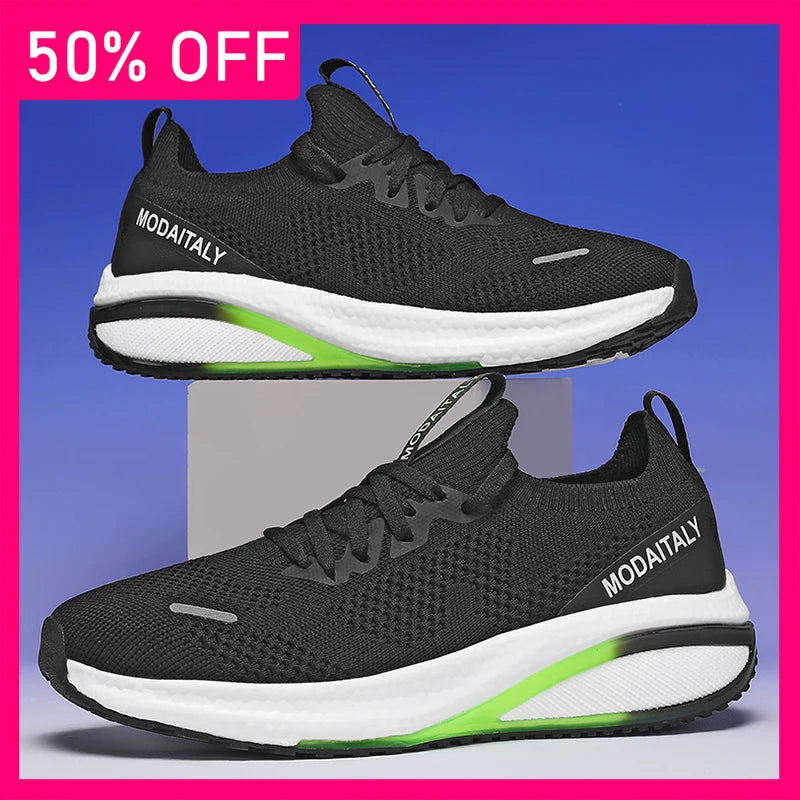 Men Sports Shoes Breathable Mesh Light Thick Sole Anti Slip Spring Casual Running Shoes 2026 New Fashion Lace Up Tennis Shoes