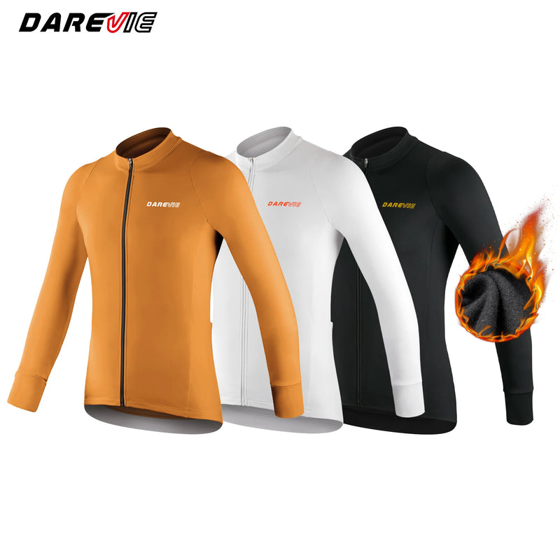 អាវយឺតជិះកង់ DAREVIIE រដូវរងារក្សាភាពកក់ក្តៅ អាវក្រៅធ្វើពីរោមចៀម Pro Level Cycling Jersey Man Anti UV Windproof Cycling Jersey Men