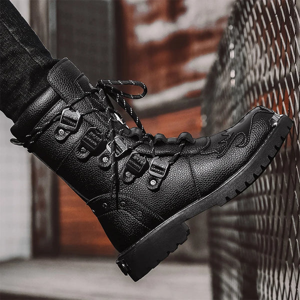 Cycling boots four seasons men's outdoor motorcycle boots plus size high top casual leather boots fashion British Anti slip boot
