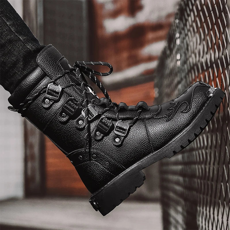 Cycling boots four seasons men's outdoor motorcycle boots plus size high top casual leather boots fashion British Anti slip boot