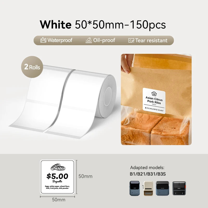 2 Rolls NIIMBOT B1 B21 B3S Thermal Label Clothing Price Food Self-adhesive Tag Waterproof Office Pocket Printer Label Paper