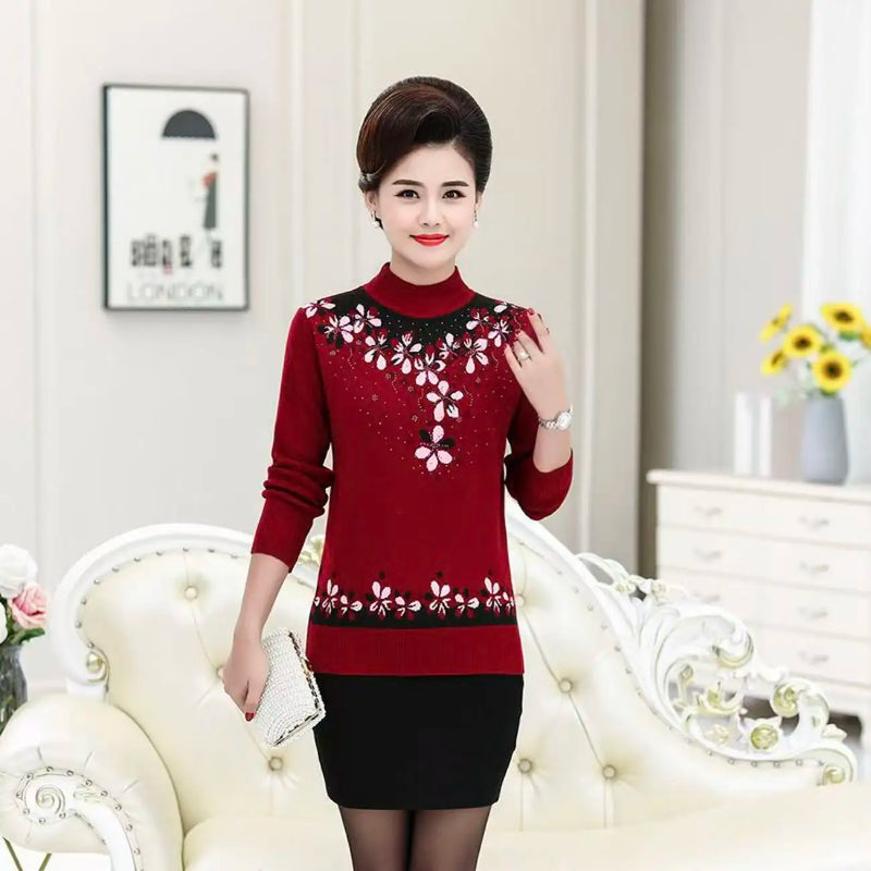 Pulls Femmes 2025 Fall Winter Women's Clothes Spring Knitwear Blouse Printed Turtleneck Warm Pullover Top Female Sweater