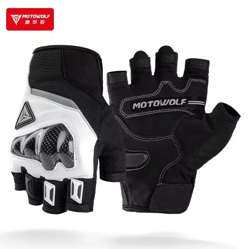 ស្រោមដៃជិះម៉ូតូរដូវក្តៅ Motowolf ស្រោមដៃពាក់ម្រាមដៃពាក់កណ្ដាលដែលអាចដកដង្ហើមបាន ស្រោមដៃស្បែកបែប Retro គ្មានម្រាមដៃ ស្រោមដៃកាបូនជាតិសរសៃប្រឆាំងនឹងការដួលរលំ