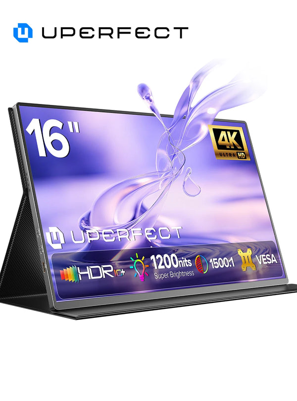 ម៉ូនីទ័រចល័ត UPERFECT 4K ទំហំ 16 អ៊ីញ 3840x2400 IPS កុំព្យូទ័រយួរដៃ ពង្រីកអេក្រង់ 1200Nits USB C HDMI កុំព្យូទ័រ កុំព្យូទ័រលេងហ្គេម អេក្រង់ជាមួយឧបករណ៍បំពងសម្លេង