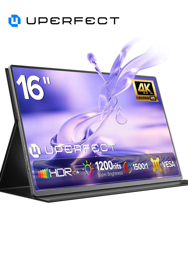 UPERFECT 4K Portable Monitor 16" 3840x2400 IPS Laptop Extend Screen 1200Nits USB C HDMI Computer PC Gaming Display With Speakers