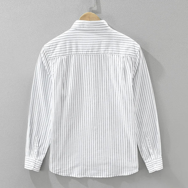 Autumn New Casual Striped 100% Cotton Long Sleeve Shirt for Men Clothing Letter Versatile Streetwear CM7631